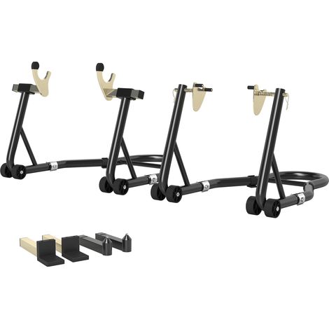 Béquille roue avant arrière charge 390 kg béquille d'atelier moto bras réglable en acier, fourche en forme de U + L noir