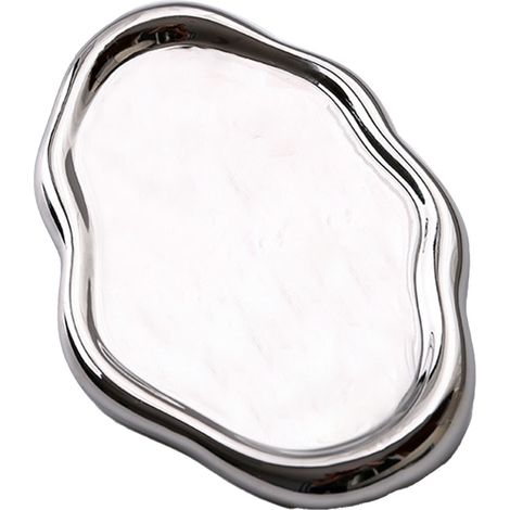 Plateau de Bijoux Céramique Brillant Moderne Élégant pour Organisation Maison Cadeau Argent Ovale (1/5)