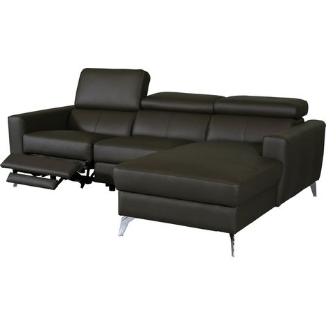 Canapé d'angle en cuir italien de luxe 5 places BOTERO, avec relax électrique, chocolat, angle droit (1/3)