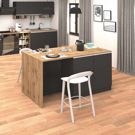 Îlot de cuisine moderne 153 cm anthracite mat/chêne wotan Solena (1/5)
