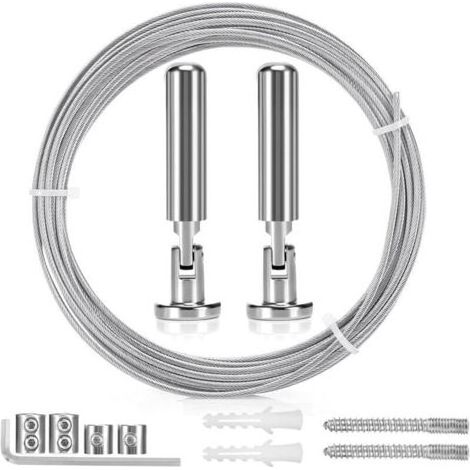 5m Tringle à Rideaux Kit, Câble en Acier pour Rideau, Fil de Suspension en Acier Inoxydable pour Accrocher Photos, Rideaux de Douche, Corde à Rideau, Décoration Murale d'art de Pépinière (1/4)