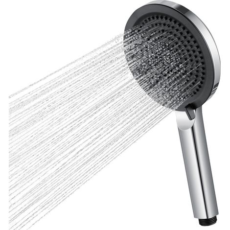 DERW MAX Pommeau de douche, douchette à main avec 4 jets, pommeau de douche de 127 mm, facile à nettoyer - Chrome + Noir (1/4)