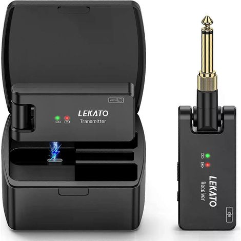 LEKATO WS-100 Drahtloses Gitarrensystem mit Ladebox, wiederaufladbarem Sender und Empfänger, 24-GHz-Audio für E-Bass (1/4)
