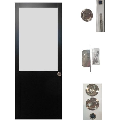 Porte Coulissante Athena Noir H204 x L73 + serrure a condamnation (1/4)