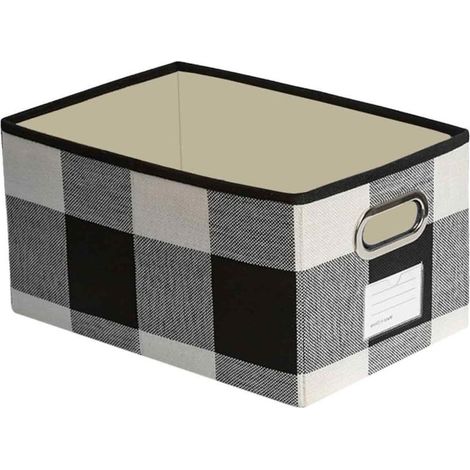 Paniers de rangement décoratifs en tissu pour placard, cubes de rangement avec poignées métalliques pour étagères, chambre, salon, motif quadrillé noir et blanc (1/5)