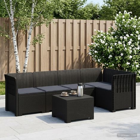 vidaXL Sofá de Jardín de 5 Plazas con Cojines Estilo Ratan PP (1/5)