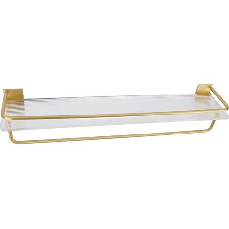 Étagère de douche murale de 40 cm avec porte-serviettes, base en acrylique et tige en aluminium, grande capacité, dorée (1/5)