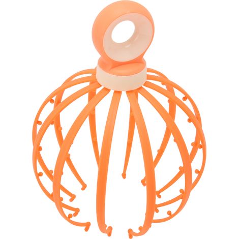 Gratte-tête ergonomique portable à 12 doigts pour un massage relaxant du cuir chevelu, pour hommes et femmes, couleur orange. (1/5)