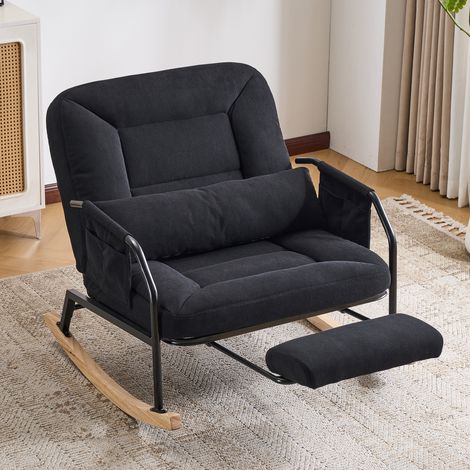 Dewalt –Oversized Rocking Chair Glider Patio Rocker Chairs with Foot Rest, Padded Cushion, Adjustable Backrest, Mental Wooden Farm,Indoor/Outdoor Living Room Bedroom Balcony Porch, Corduroy,Black (1/5)