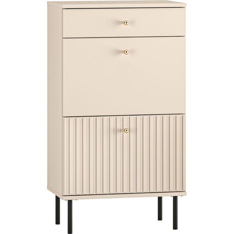 Selsey – Meuble à chaussures 55 cm avec tiroir – 4 étagères – Stratifié beige – Poignées dorées – Design moderne (1/5)