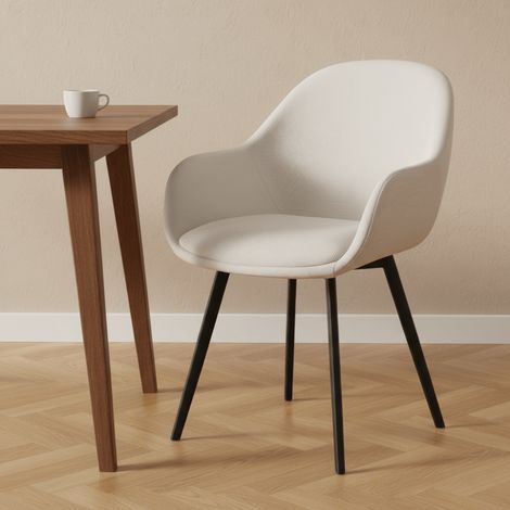Modern Esszimmerstuhl Remy Ribbed Cream – Mit Armlehnen (1/5)