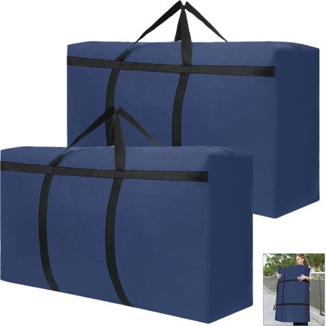 2 sacs de rangement 180L, résistants, avec poignée pour literie, couettes, oreillers, déménagement (Bleu) (1/5)