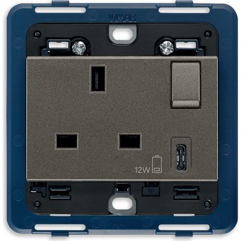VIMAR - 19223.CM 2P+E 13A BS prise + rouge interne + USB C Métal