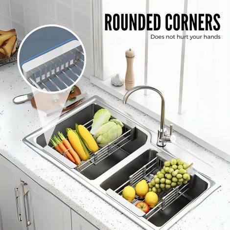 Retractable stainless steel sink drainer for drying cutlery and dishes, fruit drainer, grey, 28 x 17 x 9 cm (1/4)