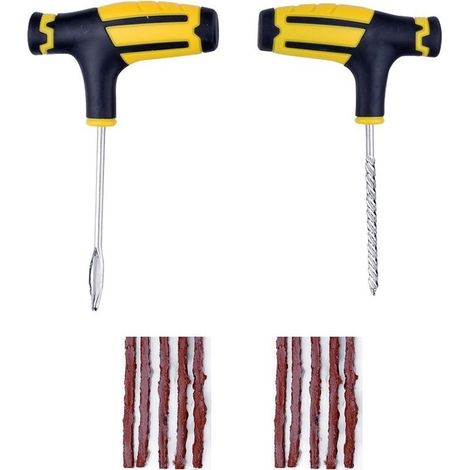 Kit de Réparation de Pneu, Kit Reparation Pneu Voiture, Kit Anti-Crevaison pour Voiture, 10 Bandes de Réparation de Pneu, Outil Réparation Pneus, pour Voitures,Motos,Camions,SUV,VTT,Tracteurs (1/5)
