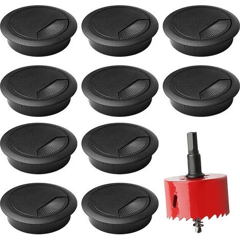 Passe-câbles de bureau, noir, passe-câbles avec 1 scie cloche, cache-trous pour organiser le bureau, passe-câbles rond pour bureau à domicile (1/5)