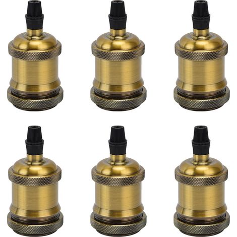 Lot de 6 douilles à vis E26/E27 en métal, finition bronze doré, pour éclairage rétro. (1/5)