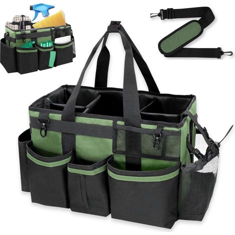 Sac de Nettoyage Portable, Sac de Ménage en Tissu Oxford Déperlant avec Bandoulière et Plaque de Fond Renforcée – Organiseur de Fournitures à Séparateurs Amovibles pour Femme de Ménage et Nettoyeurs (1/5)