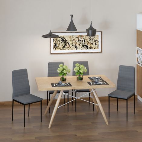 Set de 4 Chaises Rembourrées pour Salon ou Salle à Manger, Chaises de Cuisine Modernes, en Métal et Tissu Gris (1/5)