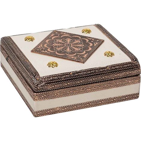 Joyero de metal repujado color cobre 15x15x5 (1/5)