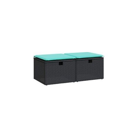 Salon de jardin avec coussins 2 pcs noir résine tressée acacia (1/5)