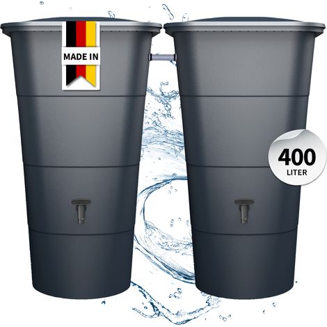 GARANTIA IBIZA Regentonnen-SET eckig 400 Liter graphite grey, 2 x IBIZA 200 Liter inkl. Verbinder