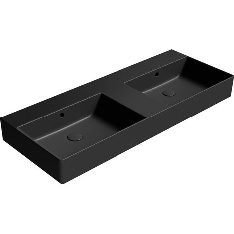 Lavabo double KUBE X en céramique 120x47cm, sans trou pour robinetterie, noir mat (1/3)