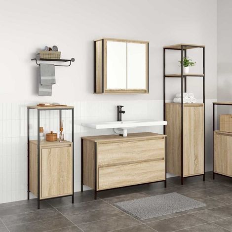 Badezimmermöbel-Set mit Regal 3 pcs Sonoma-Eiche Holzwerkstoff