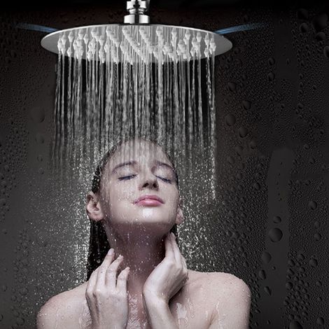 Pommeau de douche rond de 20 cm (8 pouces) à effet pluie, G1/2, haute pression, pivotant, en acier inoxydable 304, remplacement pour pommeau de douche de salle de bain (1/2)