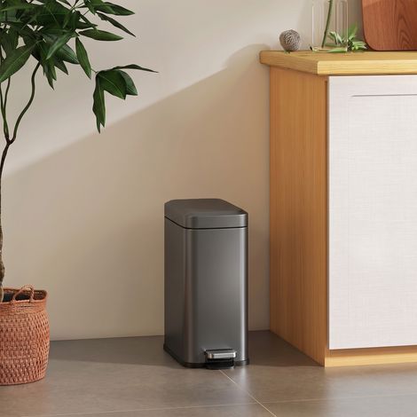 Poubelle métallique grise, capacité 5 L, à pédale, avec seau intérieur. (1/5)