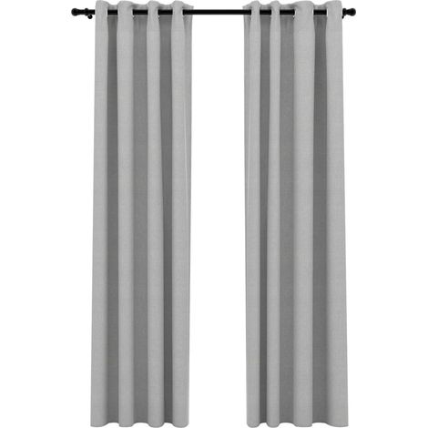 INLIFE Rideaux occultants Aspect lin avec œillets 2 pcs Gris 140x245cm (1/4)