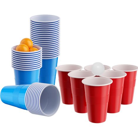 SWANEW Set da gioco di birra pong con 10 palline, 50 bicchieri di plastica blu e 50 rossi riutilizzabili per feste e matrimoni (1/5)