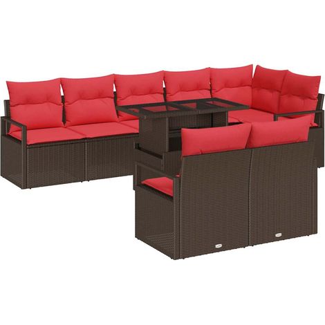 Maison Exclusive - Gartensofa-set mit Speicher 9 pcs Braun und Ro