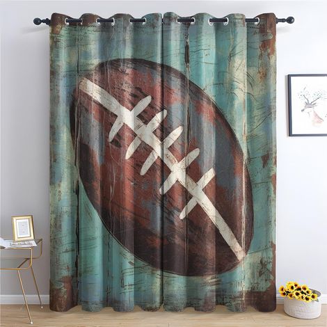 Rideau Rugby - Rideau Occultant Thermiques Ballon Football Américain Rustique Sport, Lot de 2 Rideaux à Oeillets pour Decoration Chambre Salon, Draperies Intérieurs Fenetre, 140x160 cm (LxH) - 2x L 14 (1/5)