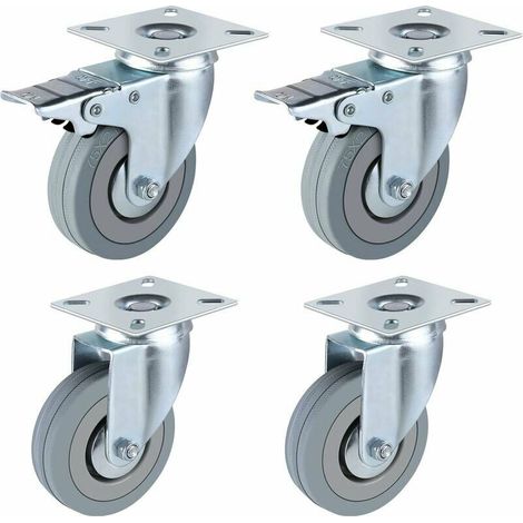 Green Mobility-4 PCS Roulettes Transports, 2 PCS Roulettes pivotantes,2PCS Roulettes avec Frein en Caoutchouc (75mm) (1/4)