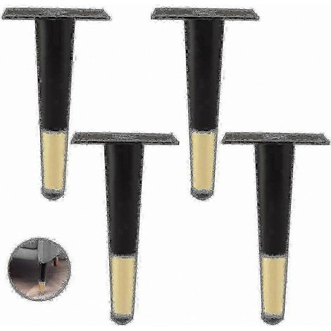 Un ensemble de 4 pieds de meubles en métal, compatibles avec les canapés, les tables, les armoires et les tables de chevet, design moderne en ligne droite, 25-26 pouces de haut, noir et or (20 cm). (1/5)