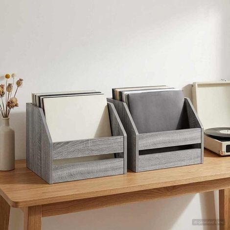 vidaXL Boîte d'albums vinyles 2 pc Sonoma gris 38 x 30 x 29 cm (1/4)