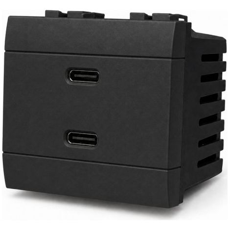 Serie Civile A2ZWORLD MBL Nero Compatibile Con Bticino Living International (Presa USB C PD + USB A QC 2 Moduli)