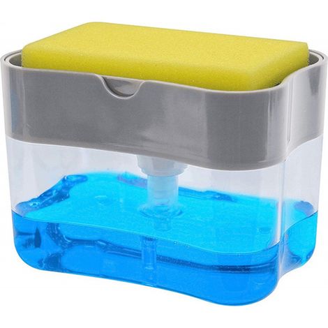 1 distributeur de liquide vaisselle, type boîte, avec pression manuelle, 380 ml, pour évier cuisine, rangement éponge intégré (1/5)