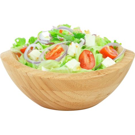 Relaxdays oval bamboo salad bowl, HxWxD: 8 x 20 x 18 cm, serving bowl for salads, snacks, fruit, natural