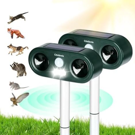 2 Pièces Répulsif Chat Extérieur Ultrason et Flash LED, Recharge Solaire USB, Étanche Repulsif pour Jardins, Champs - Facile à Installer