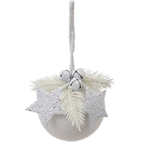 Déco Sapin Boule de Noël D 8 cm Blanc coton et Etoiles argentées pailletées - Feeric Christmas