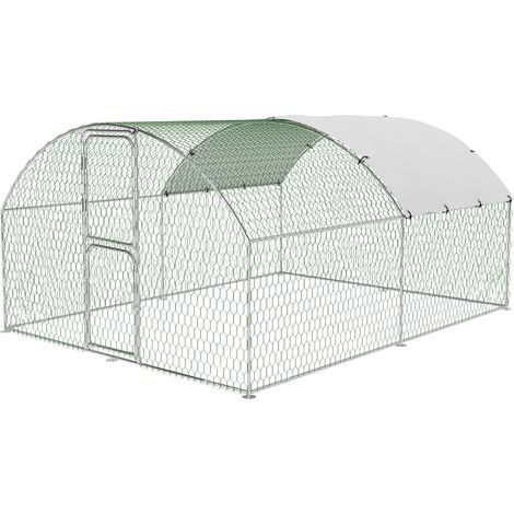 Grand Poulailler Métallique en Acier Galvanisé, Toit Imperméable, Anti-UV, Parc Grillagé Portable, Portes voûtées, 3x4x2m, Argenté (1/5)