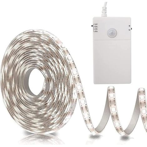 Bande LED avec capteur de mouvement - 2 m - 60 LED - Alimentation piles AA - Pour placards escaliers cuisine lit - Blanc (1/5)