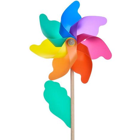 Moulin à vent arc-en-ciel de 12 cm résistant aux UV et aux intempéries, hauteur totale de 29 cm, avec tige de support. (1/5)