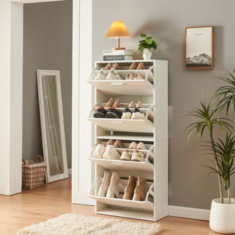 Schuhschrank Sykkylven 134x60x24 cm mit 4 Klappen Weiß [en.casa]