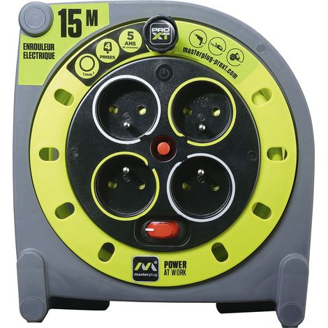 Rallonge Prolongateur électrique 15m, Enrouleur 4 Prises 16 A, Câble Vert 3G1 mm²