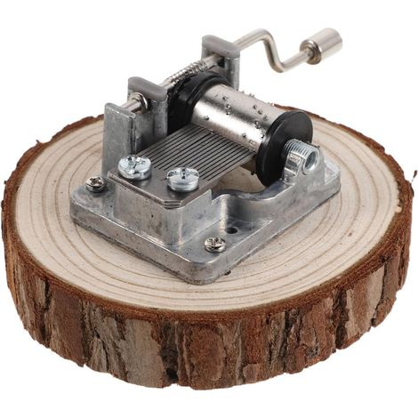 Boîte à Musique à Manivelle Vintage en Bois et Métal Mélodie Relaxante, Forme Ronde en Bois, Décoration pour Anniversaires et Mariages (1/5)