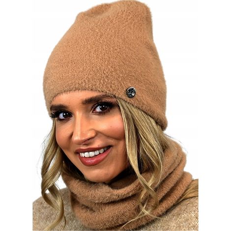 Ensemble tendance chapeau et foulard en alpaga caramel AL1 (1/5)