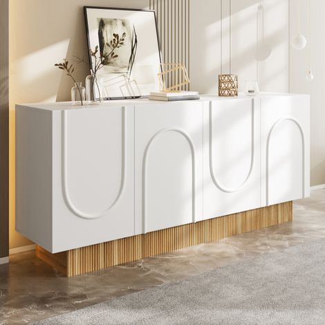 Buffet 160×75×38 cm style minimaliste moderne, avec quatre portes, offrant un grand espace de rangement, blanc (1/5)